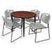 Kahlo 36" Round Breakroom Table- Cherry/ Black & 4 Zeng Stack Chairs- Black