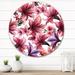 East Urban Home Tropical Red Flowers On White I - Traditional Metal Circle Wall Art Metal in Indigo/Pink | 11 H x 11 W x 1 D in | Wayfair