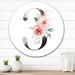 East Urban Home Floral Art Design w/ Number Three I - Traditional Metal Circle Wall Art Metal in Black/Pink/White | 11 H x 11 W x 1 D in | Wayfair