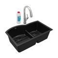 Elkay 33" x 22" x 10" Double Basin Undermount Kitchen Sink w/ Faucet Quartz | 10 H x 33 W x 22 D in | Wayfair ELGHU3322RBKFLC