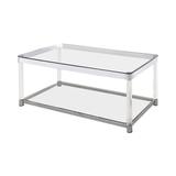 Everly Quinn Naijah Coffee Table w/ Lower Shelf Chrome & Clear Glass/Metal in Gray | 18.75 H x 48 W x 24 D in | Wayfair