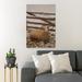 Rosalind Wheeler White Sheep On Brown en Fence During Daytime - 1 Piece Rectangle Graphic Art Print On Wrapped Canvas in Brown/Gray | Wayfair