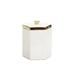 Rosdorf Park Tall White Hexagon Shaped Box Gold Border On Cover w/ Gold Flower Knob Ceramic in Yellow | 7.4 H x 5.5 W x 6 D in | Wayfair