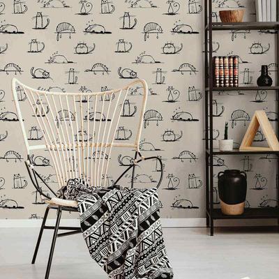 Beige Cat Peel and Stick Removable Wallpaper 3333
