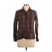Calvin Klein Long Sleeve Button Down Shirt: Burgundy Checkered/Gingham Tops - Women's Size 13