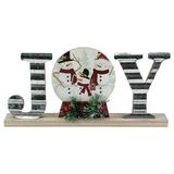 Northlight Seasonal 15" Galvanized Metal & Wooden 'Joy' Snowman Family Christmas Sign Wood in Brown | 7.5 H x 15.25 W x 2 D in | Wayfair