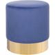 Pouf de Forme Cylindrique fabriqué en Velours Bleu avec Base Métallique Doré pour Salon ou Chambre