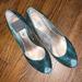 Nine West Shoes | Leather Teal Nine West Heels Open Toe Size 7 | Color: Green | Size: 7