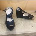 Coach Shoes | Coach Black Leather Signature Ankle Strap Wedges Sz 6.5 | Color: Black | Size: 6.5