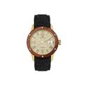 Wooden Bezel Leather Band Watch /Date Cream/Black One Size HERHS1602