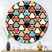 Corrigan Studio® Blue Red & Orange Geometrics II - Patterned Metal Circle Wall Art Metal in Black/Red | 29 H x 29 W x 1 D in | Wayfair