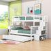 Harriet Bee Wood Bunk Bed w/ Twin Size Trundle, Twin Over Full Bunk Bed w/ Storage & Guard Rail in Gray | 61 H x 54 W x 91 D in | Wayfair