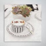 Latitude Run® White Mug on White Saucer 1 Piece Square Graphic Art Print on Wrapped Canvas in Black/White | 16 H x 16 W x 2 D in | Wayfair