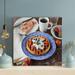 Latitude Run® Waffle Pancake On Blue Ceramic Plate - 1 Piece Square Graphic Art Print On Wrapped Canvas in Blue/Red | 12 H x 12 W x 2 D in | Wayfair