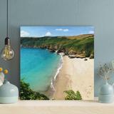 Highland Dunes Aerial View Of Beach During Daytime - 1 Piece Square Graphic Art Print On Wrapped Canvas in Blue/White | 12 H x 12 W x 2 D in | Wayfair