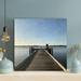 Highland Dunes Brown Wooden Dock On Sea During Daytime 3 - 1 Piece Square Graphic Art Print On Wrapped Canvas Metal in Blue/Brown | Wayfair