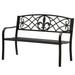 Outdoor Garden Patio Steel Park Bench Lawn Decor with Cast Iron Unique Design Back, Black Seating Bench for Yard, Patio, Garden