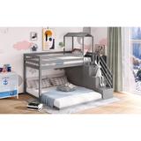 Modern Pine Wood Twin over Full House Roof Bunk Bed with Full Length Guardrail, Handrail Stairs with Storge