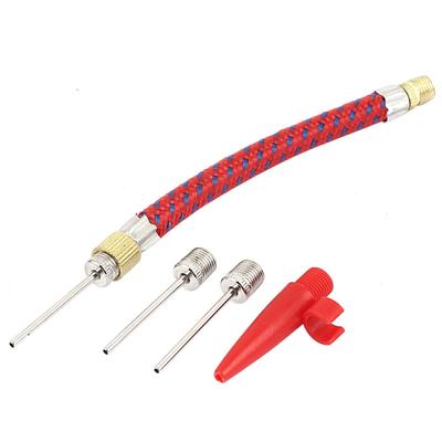 Volleyball Inflating Balloon Air Pump Ball Inflator Needle Valve Hose Set 5 in 1 - Silver Tone, Red