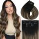 Vivien Clip in Human Hair Extensions Balayage Clip in Hair Extensions Remy Human Hair Black to Dark Brown with Blonde Full Head Clip in Hair Extensions Human Hair #1B/4/18 120g 7pcs 16Inch