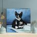 Red Barrel Studio® Tuxedo Cat Lying On Blue Textile - 1 Piece Square Graphic Art Print On Wrapped Canvas in Black/Blue | Wayfair