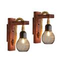 Ecobrite Vintage Red Wooden Retro Wall Light Hemp Rope Industrial Wall Lamp, Black Cage Lamp Shade, E27 LED for Hallway Loft Dining Room Living Room Corridor Bedside Cafe Bar (Without Bulb) - X 2