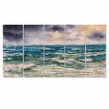 Rosecliff Heights Sea Waves & Dramatic Sky - Nautical & Coastal Canvas Wall Art Print - 60X28 - 5 Panels Canvas in Blue | Wayfair