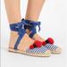 J. Crew Shoes | J.Crew Pom-Pom Ankle Wrap Espadrilles 7.5 Women’s | Color: Blue/Tan | Size: 7.5