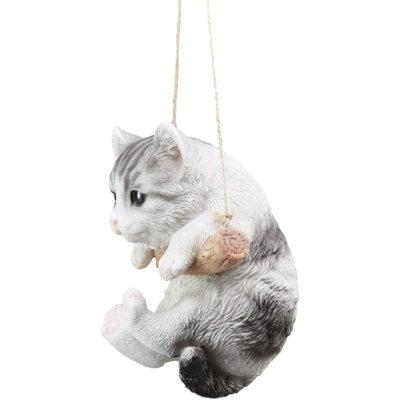 Winston Porter Chavonda Calico Kitten Macrame Wall Decor Resin/Plastic in Black/White, Size 5.5 H x 4.0 W x 4.0 D in | Wayfair