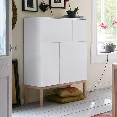 Wohnzimmer Highboard in Weiß Eiche 90 cm breit