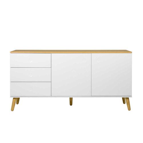 Wohnzimmer Sideboard in Weiß und Eiche furniert grifflos