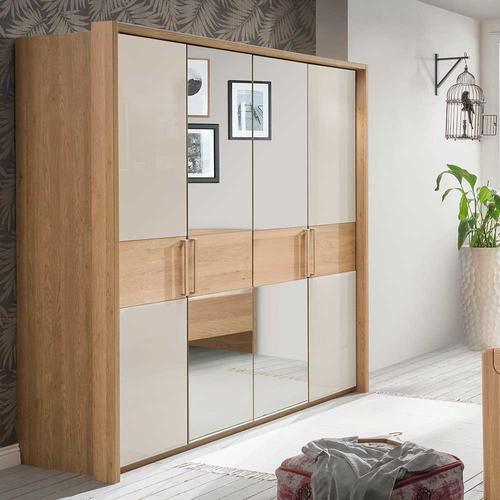 Schlafzimmer Kleiderschrank in Beige Glas beschichtet Spiegel