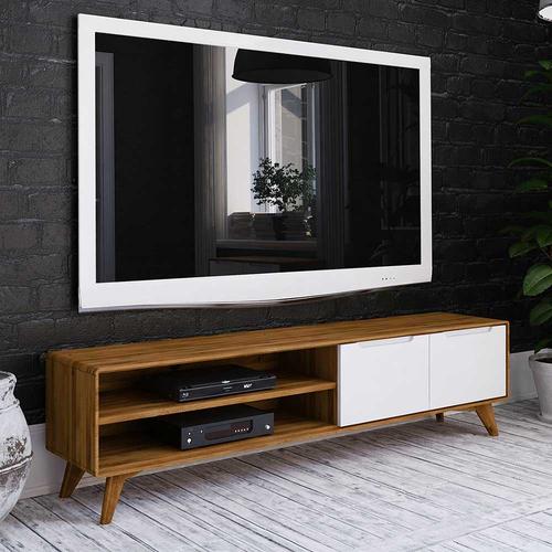TV Lowboard in Weiß und Wildeiche 180 cm breit