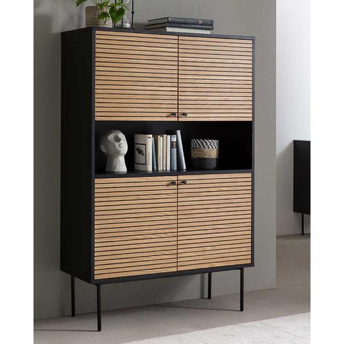 Wohnzimmer Schrank in Eichefarben und Schwarz Skandi Design