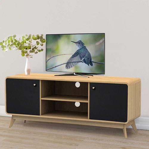 TV Sideboard in Schwarz und Eichefarben Kabeldurchlass