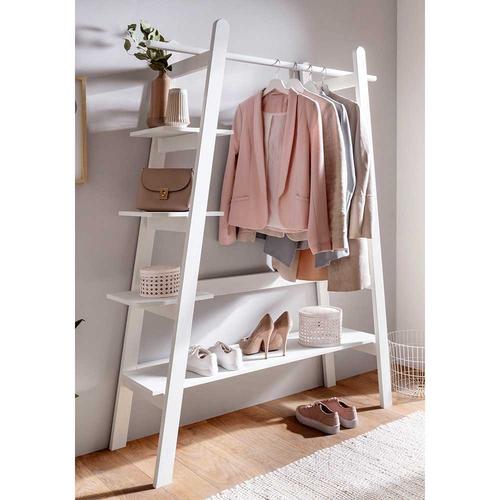 Weiße Holzgarderobe im Landhausstil Ablage für Schuhe