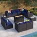 MakeYourDay 10-Seater Rattan Sectional Sofa Set with 2 Kinds of Gas Fire Pit Tables