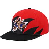 Men's Mitchell & Ness Black/Red Philadelphia 76ers Hardwood Classics Sharktooth Snapback Hat
