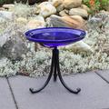 ACHLA 14" Crackle Glass Birdbath w/ Tripod Stand Glass in Blue | 13.25 H x 14 W x 14 D in | Wayfair CGB-14CB-TR2