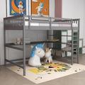 Harriet Bee Full Size Wood Loft Bed w/ Shelves & Desk in Gray | 68 H x 57 W x 76 D in | Wayfair A16D37021B97442F9B07F332B4034EE9