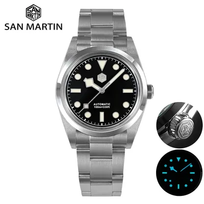 San Martin Men Luxury Watch 36mm BB36 Snowflake Hands Explore Series Sports Watches PT5000 Automatic Mechanical 10Bar BGW-9 Lume