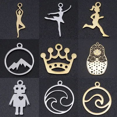 5pcs/lot Running Yoga DIY Charms Wholesale 316 Stainless Steel Wave Mountain Connectors Charm Crown Ballet Jewelry Pendant