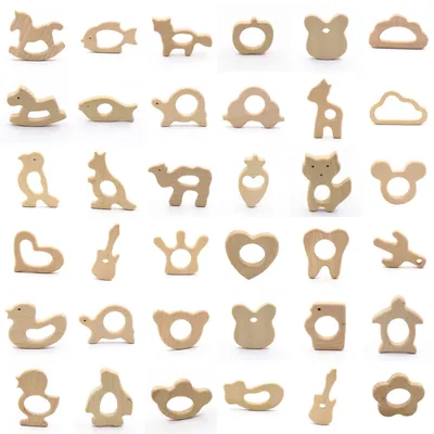 DIY Baby Gym Toys Wood Necklace Pendant Food Grade Wooden Teether Toys Tortoise Koala Whale Turtle