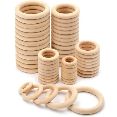 Unfinished Solid Wooden Rings 15-100MM Natural Wood Rings for Macrame DIY Crafts Wood Hoops