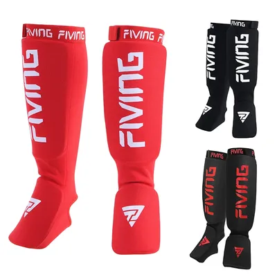 FIVING 1 Pair Shin Instep Pads MMA Leg Foot Guards Muay Thai Kick Boxing Guard Protector With Hook &