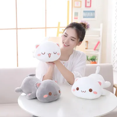 Kawaii Cat Plush Toy Stuffed 35cm 50cm 65cm Lying Cat Pillow White Grey Kids Toys Birthday Gift for