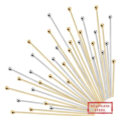 50pcs/100pcs Stainless Steel Ball Head Pins Gold Plated Eye Pins Supplies For Jewelry Making