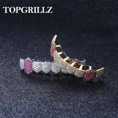 TOPGRILLZ Hip Hop Grills Gold Silver Color Iced Out Micro Pave Full CZ Teeth Grillz Bottom Grills