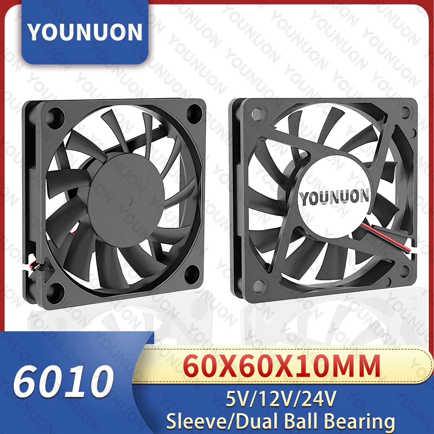 YOUNUON DC 5V 12V 24V 60mm Fan 6010 DC Fan 60x60x10mm 6cm Cooling Cooler Fan Computer PC Fan CPU Case Cooling Ball Bearing Fan