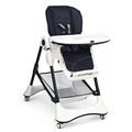 COSTWAY Folding Baby High Chair, Adjustable Infant Reclining Chairs with One-Hand Removable Tray, 4 Lockable Wheels, Large Storage Basket, Removable Cushion, for Toddler from 6-36 Months (Navy Blue)